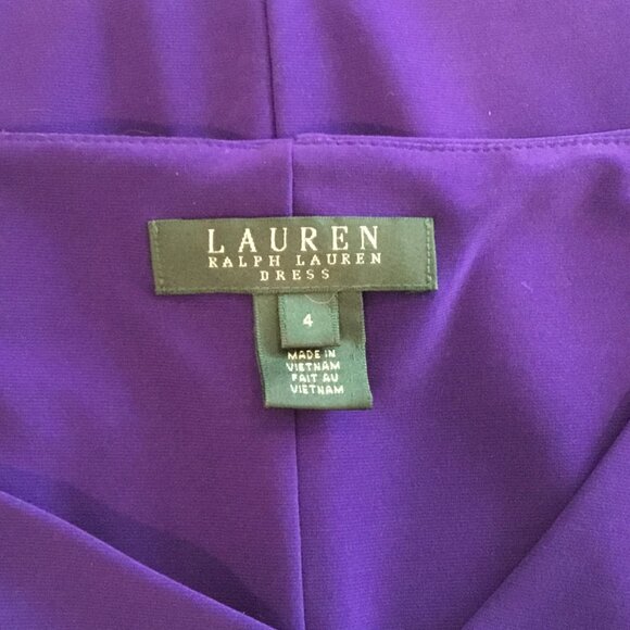 Ralph Lauren Purple Long Sleeve Gathered Sheath Dress Size 4 - Picture 3 of 6